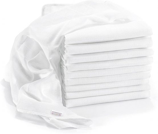 Makian - Baby Muslin Squares / Burp Cloth / Swaddles, 10 Pack, Large 80x80 cm, White | Premium Quality - Double Weaved,  OEKO-TEX Certified, washable at 90°C