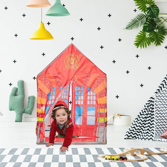 Relaxdays 10028886 Firehouse Tent, Large Playhouse for Boys & Girls, Indoor Use, 3 Years & Up, 103 x 71 x 94 cm, Red - Image 2
