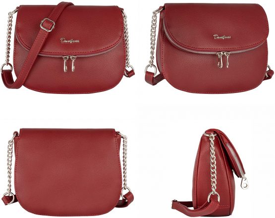 David Jones - Women's Small Crossbody Bag - Ladies Chain Shoulder Bag PU Leather - Zipper Flap Messenger Bag Multiple Pocket - City Casual Saddle Handbag - Work Travel Phone Clutch Purse - Image 4