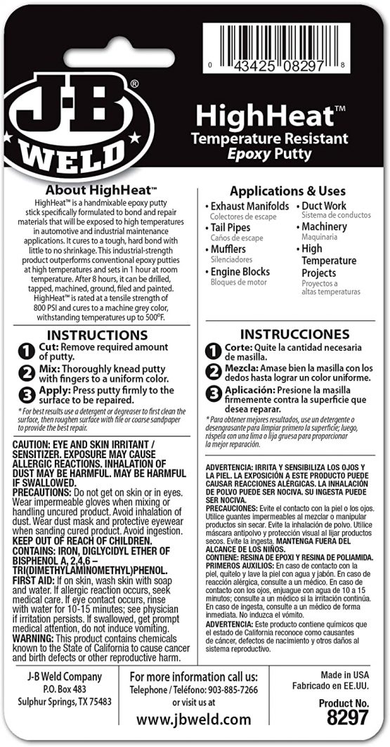 J-B Weld 8297 HighHeat Temperature Resistant Epoxy Putty Stick, Machine Gray, 2oz - Image 3