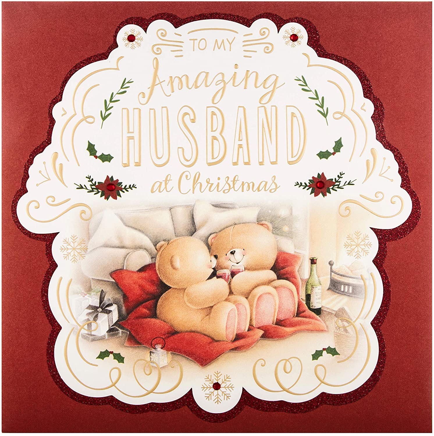 Hallmark Christmas Card For Husband - Cute Forever Friends Design, red, 22 cm x 22 cm