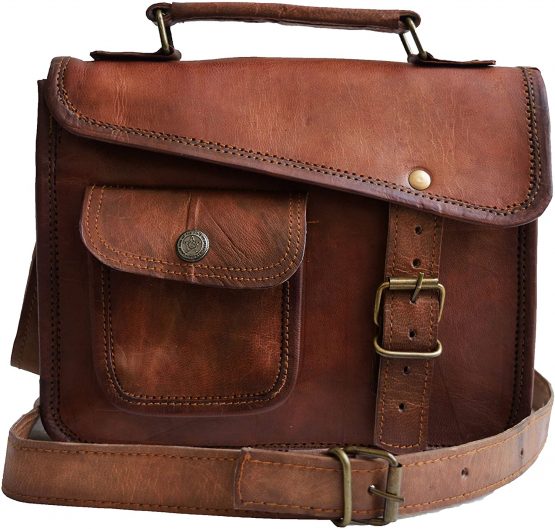 small Leather messenger bag shoulder bag cross body vintage messenger bag for women & men satchel (7 x 9)