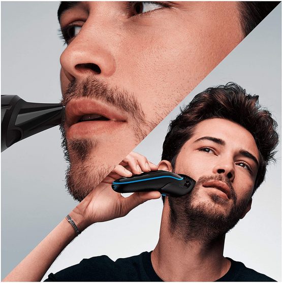 Braun 7-in-1 Beard Trimmer, With Hair & Nose Trimmer & Gillette Razor, For Beard, Face & Hair Lifetime Sharp Blades, 5 Attachments, Men's Gift Set, 2 Pin Bathroom Plug, MGK3245, Black/Blue - Image 2