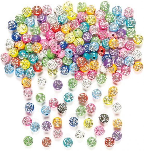 Baker Ross AF221 Sparkle Rose Pony, Beads Arts and Crafts, Kids Jewellery Making Supplies and Friendship Bracelets (Pack of 400), Assorted, 8mm - Image 2