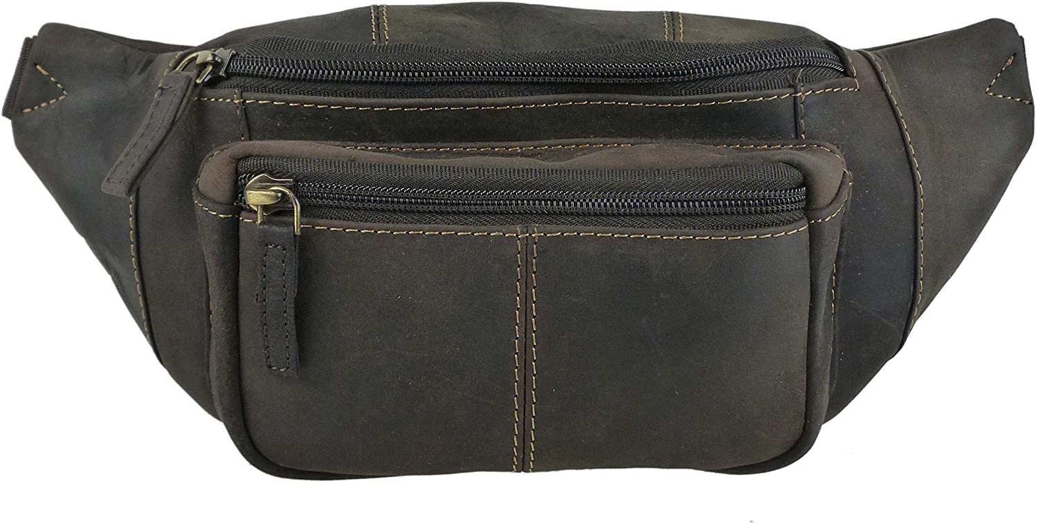 Visconti Oiled Leather Bum Bag Fanny Pack, Oil Brown - Image 2