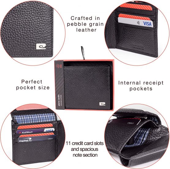 Mens Genuine Black Leather Hip Wallet - Wallets by Pierre Cardin | RFID Blocking | Soft, Smooth, Durable & Crease Proof Bi-Fold Gents Card Holders Pebble Grain (Black) - Image 3