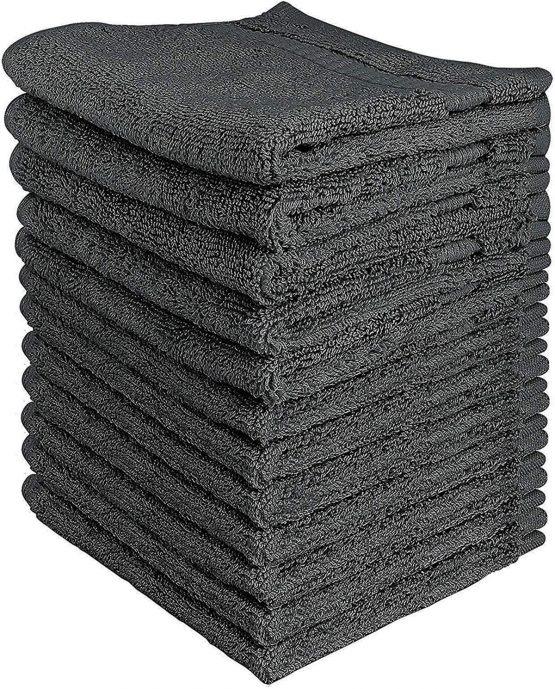Utopia Towels Premium Fingertip Towel Set (12 x 12 Inches, Grey) 600 GSM 100% Cotton Washcloths & Face Cloth, Highly Absorbent and Soft Feel (12-Pack)