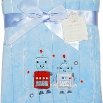 Baby Boy Blanket Pram Soft Fleece Blue Robot