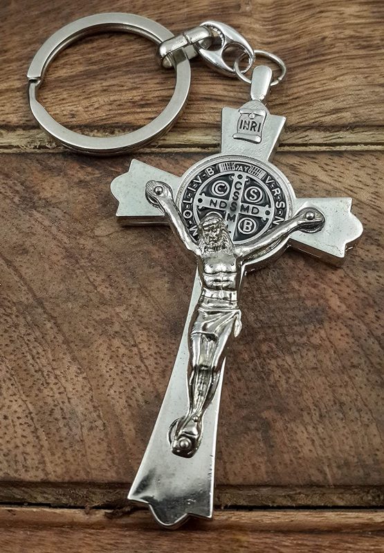 Nazareth Store Saint Benedict Cross Keychain Catholic Crucifix Medal Keyring Jerusalem Charm 3" - Image 2