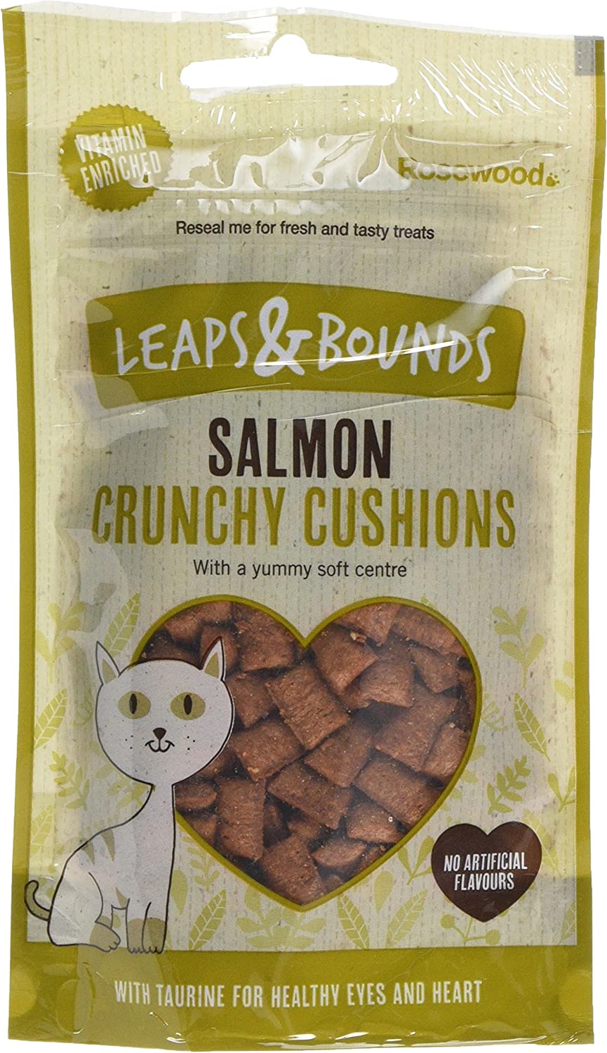 Rosewood Daily Eats Salmon Crunchy Cushions for Cats, Tasty Cat Treats with Taurine, Added Vitamins and Minerals