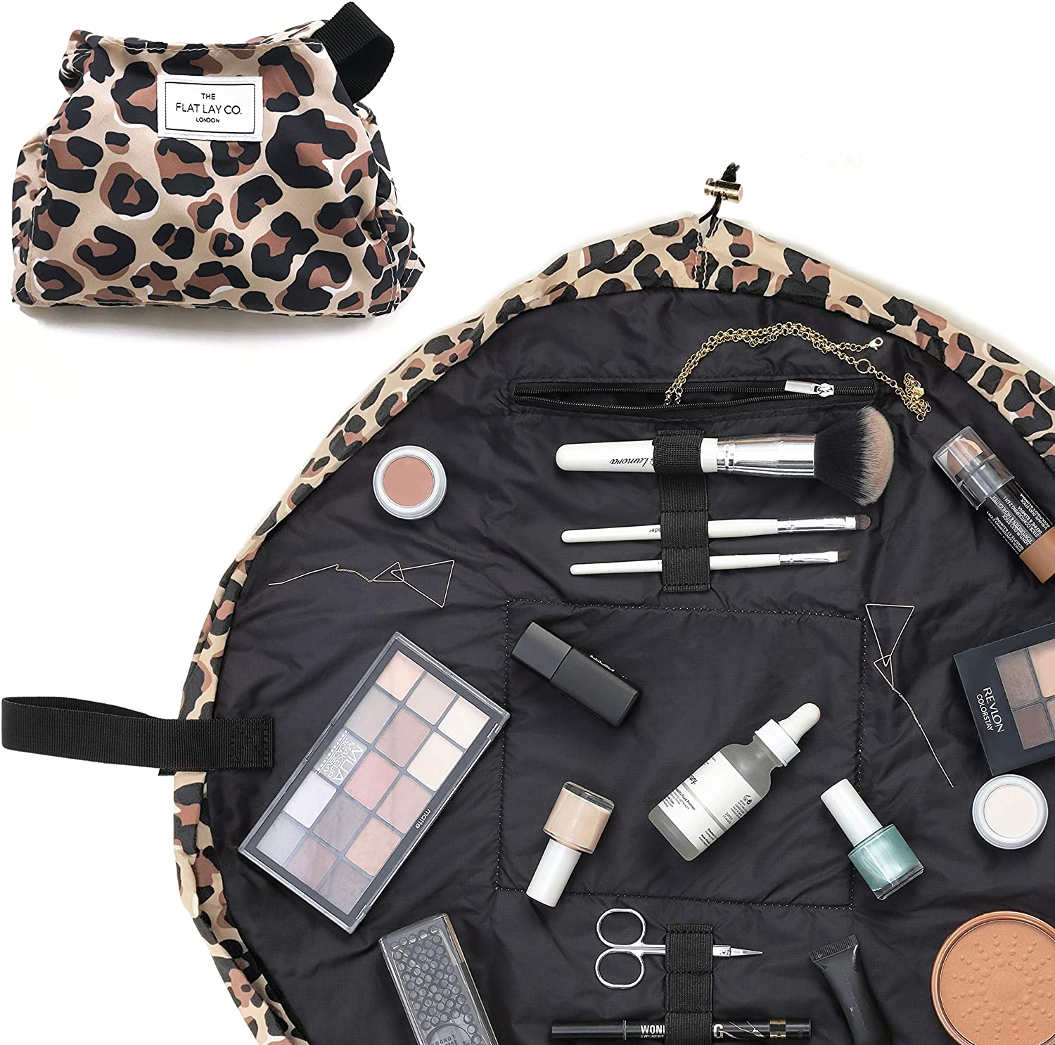 flat lay co make up bag