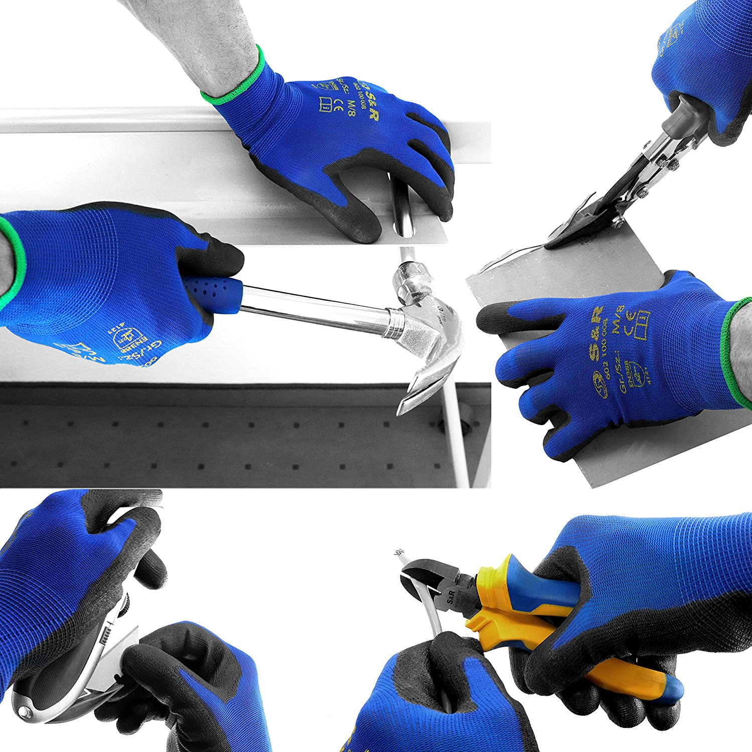 S&R Work Gloves - 12 works, Size L/9, Latex-Coated Nylon Protective Gloves for Indoor & Outdoor Use, black/blue, L (Pack of 24) - Image 2