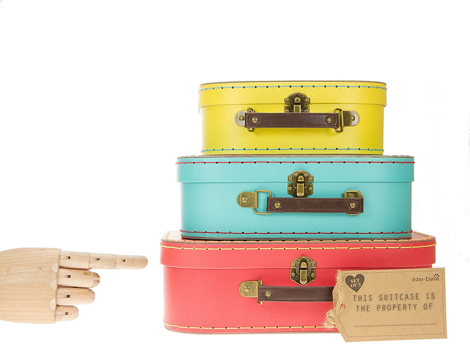 Sass & Belle Brights (Set of 3) Retro Suitcases, Red / Blue / Yellow, 29x20x10 - Image 2