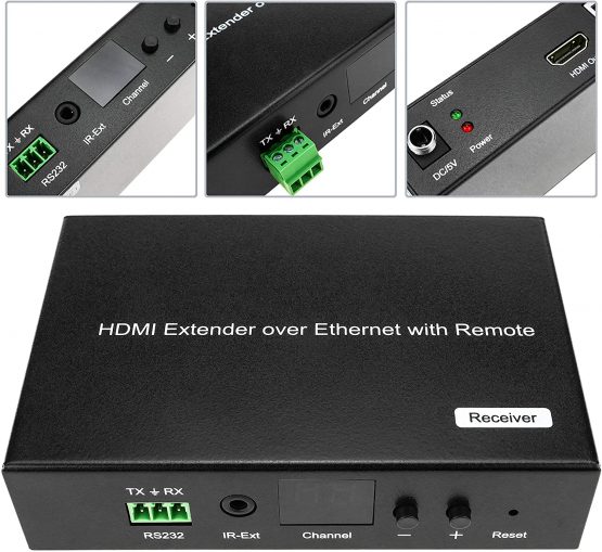 BeMatik HDMI Extender 1080p over Cat.5e Cat.6 Ethernet Cable 120m H.264 Remote Control Receiver (HB030) - Image 2