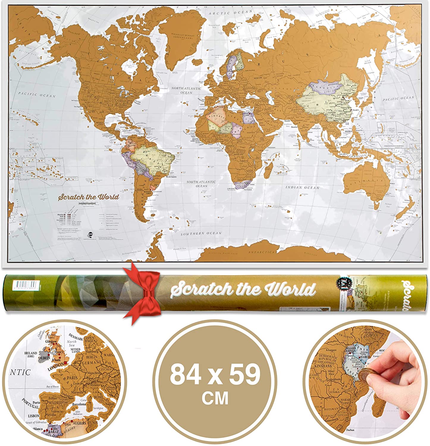 Scratch The World® Travel Map, Scratch Off World Map Poster with Gift Tube, X-Large, 84 x 59 cm, Maps International
