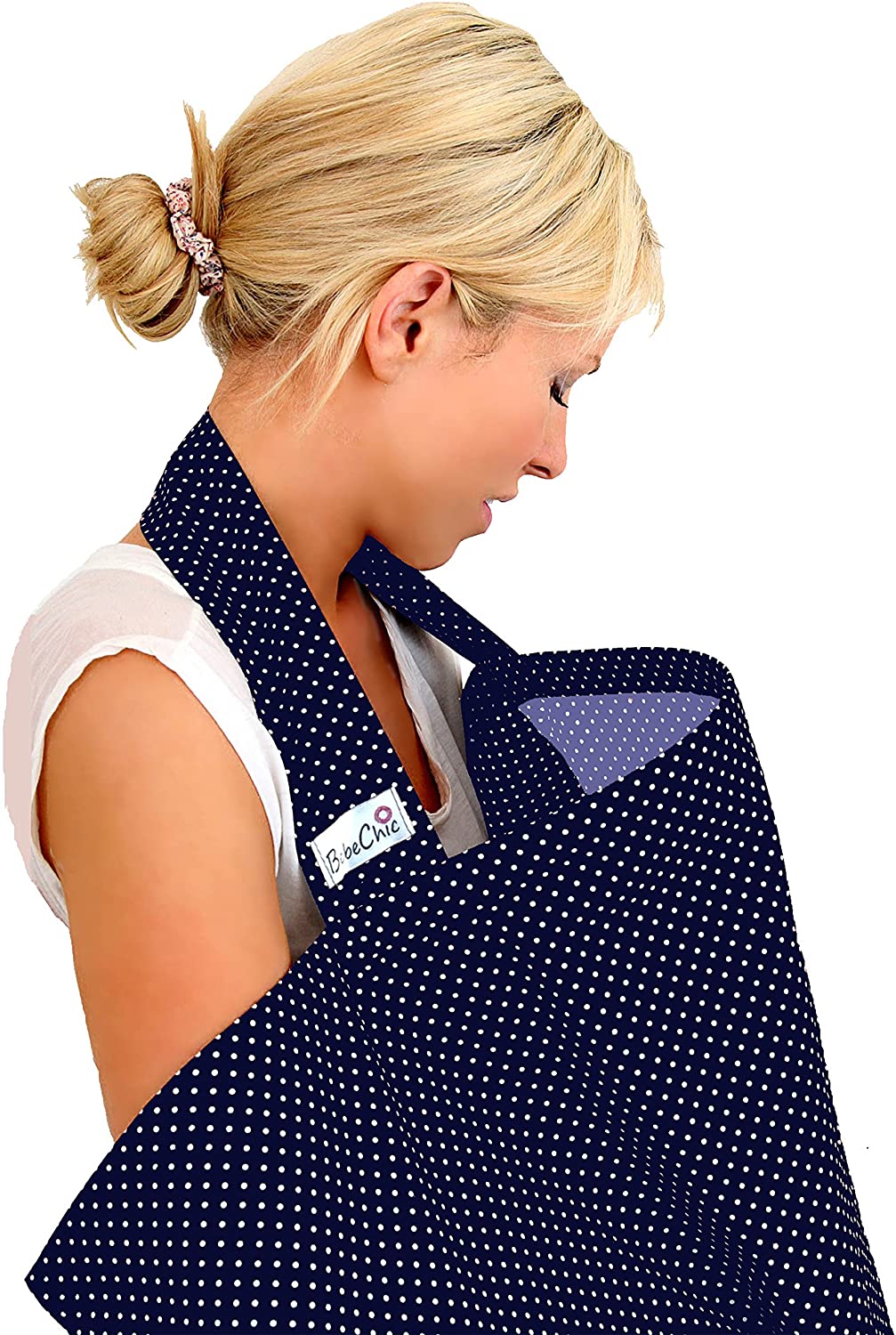BebeChic.UK - Oeko-Tex Certified 100% Cotton - Breastfeeding Covers - Boned Nursing Tops - Navy Blue/White dot