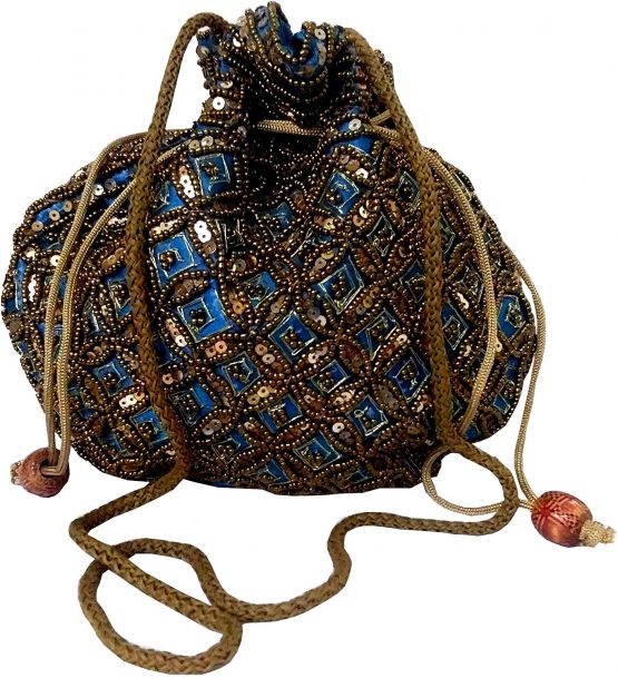 Purpledip Potli Bag (Clutch, Drawstring Purse) For Women With Intricate Gold Thread & Sequin Embroidery Work - Image 2