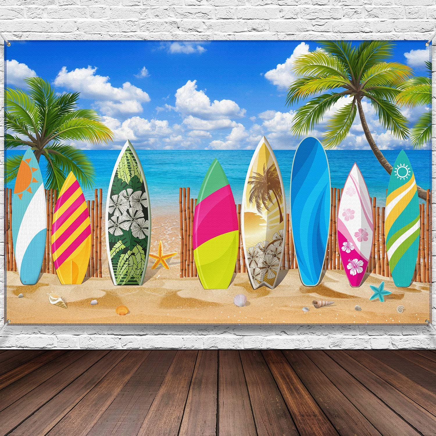 Blulu Beach Party Decorations Tropical Background Banner Summer Hawaiian Beach Decorations Surfboard Backdrop Luau Party Backdrop for Photography Birthday Tiki Themed 72. 8 x 43. 3 Inch