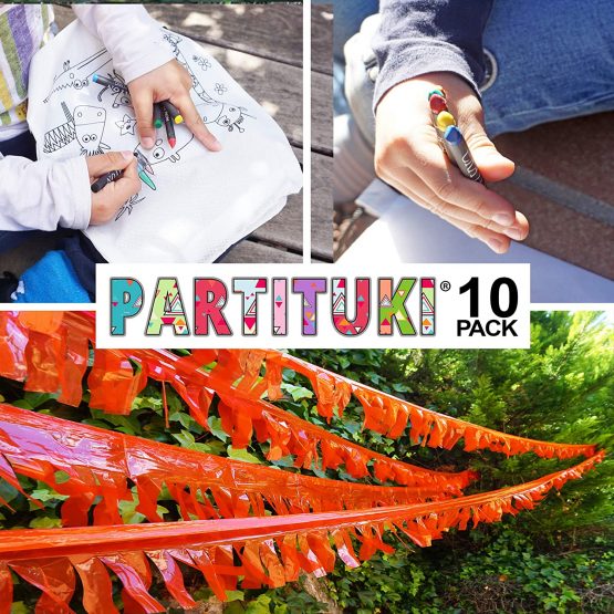 Partituki Party Bag Fillers for Kids. 10 Drawstring Bags to Colour in, 10 Sets of 5 Crayons Waxes and 1 Frisbee. Ideal Party Bags for Kids Party Pinata - Image 4