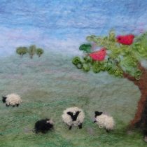 Artfelt sheep landscape picture felt kit, a carefully designed craft kit to make a felted picture with tree and birds