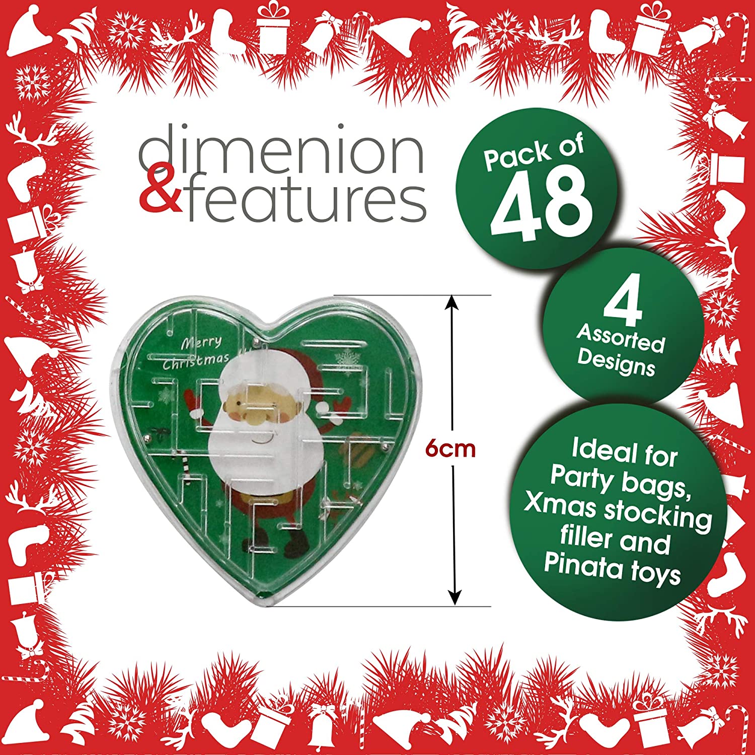 THE TWIDDLERS 48 Pack Mini Christmas Maze Puzzles for Kids Assorted Festive Brain Teaser Games, Santa Reindeer Designs - Image 2