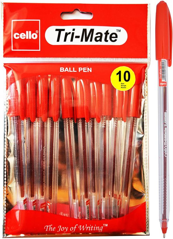 Cristal Cello Original Ballpoint Pens Medium Point (Red, Pack of 10)