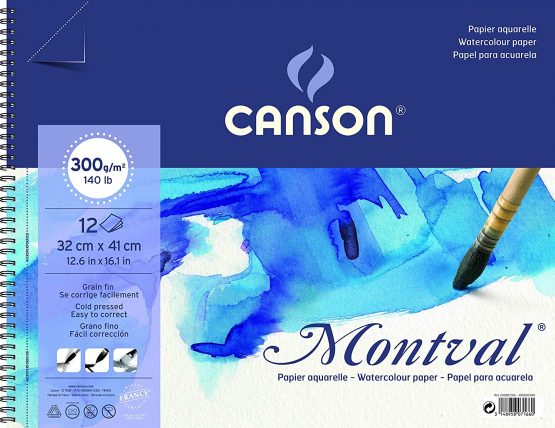Canson Spiral-Bound Notepad AQ Montval Fine Watercolour 300 g/m² 12 Sheets per Pad Spiral on Short Side White 32 x 41 cm White