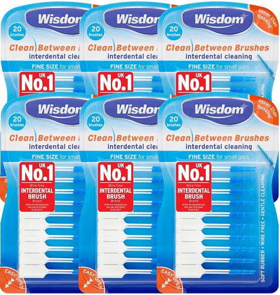 6x Wisdom Clean Between Interdental Brushes - Pack of 20 – Size Fine Blue