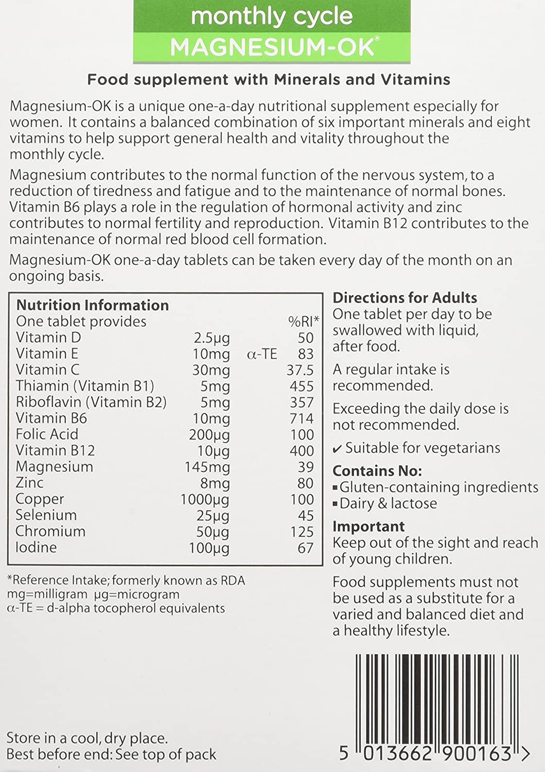 Wassen Magnesium OK - 90 Magnesium Tablets, Others, 1 count (Pack of 90) - Image 2