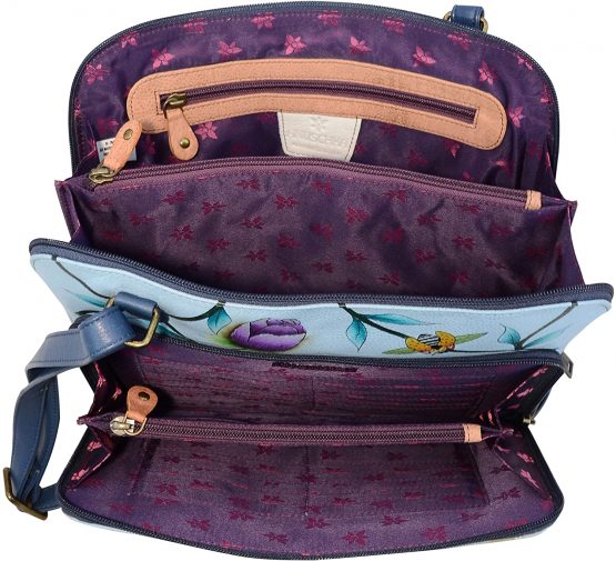 Anuschka Hand Painted Leather Women's Large All Round Zippered Organiser Cross-Body | Roses D’Amour - Image 3