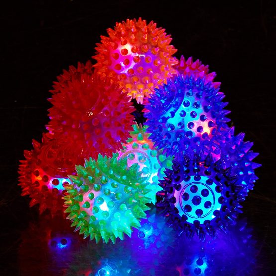 Relaxdays Set of 12 LED Spiky Massage Balls, Flashing Bouncy-Balls with Nubs, Stress Relief, Soft, Squeezy, Diff. Colours - Image 2