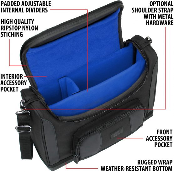 USA Gear Mini Projector Travel Messenger Bag Carry Case up to 31.8 x 19.81 x 10.41 cm - Accessory Pockets Customisable Dividers- Compatible with Select Elephas, Apeman, HuiHeng, Wimius and More- Black - Image 4