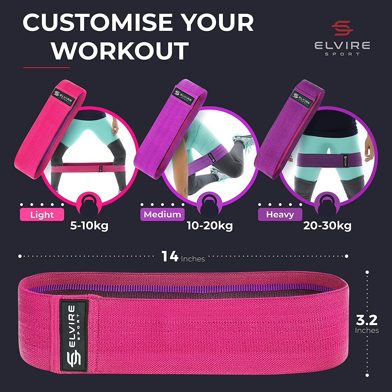Elvire Fabric Resistance Bands for Working Out Set of 3, Booty Exercise Band for Women Workout Loops, Legs, Glutes, Squat - Image 4