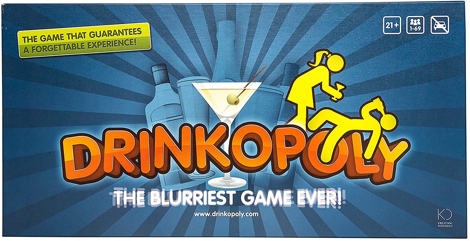 Drinkopoly, the King of Drinking Games, Combined Board/Table Party Games for Adults and Students with 50 Cards with Tasks