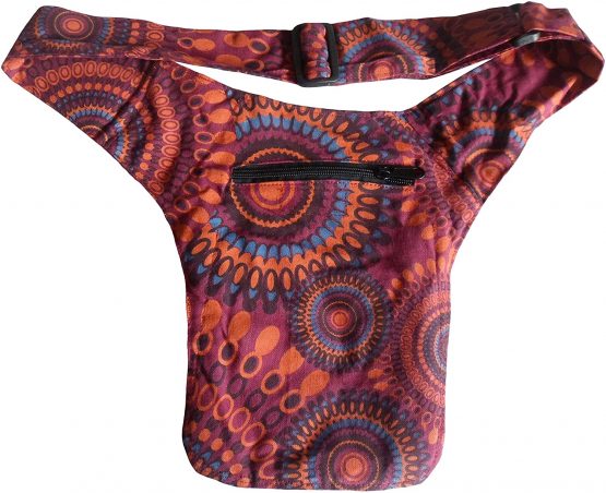 FAIR Trade Boho Cotton Print Travel 7 Pocket Passport Bag Utility Hip Money Belt (Burgundy Print) - Image 2