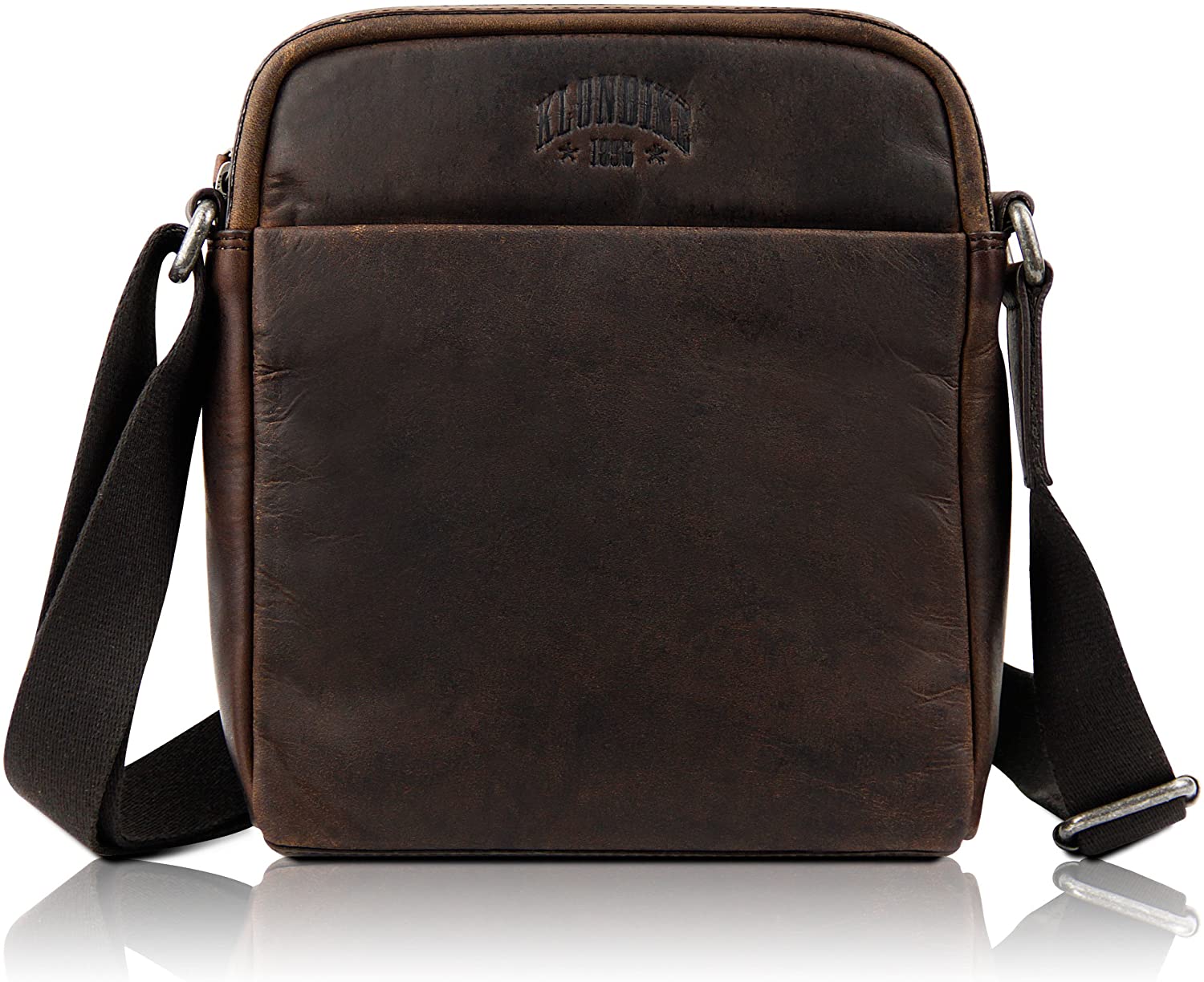 KLONDIKE 1896 Genuine Leather Shoulder Bag 'Jack', a Practical and Robust Messenger Bag for Men and Women Dark Brown
