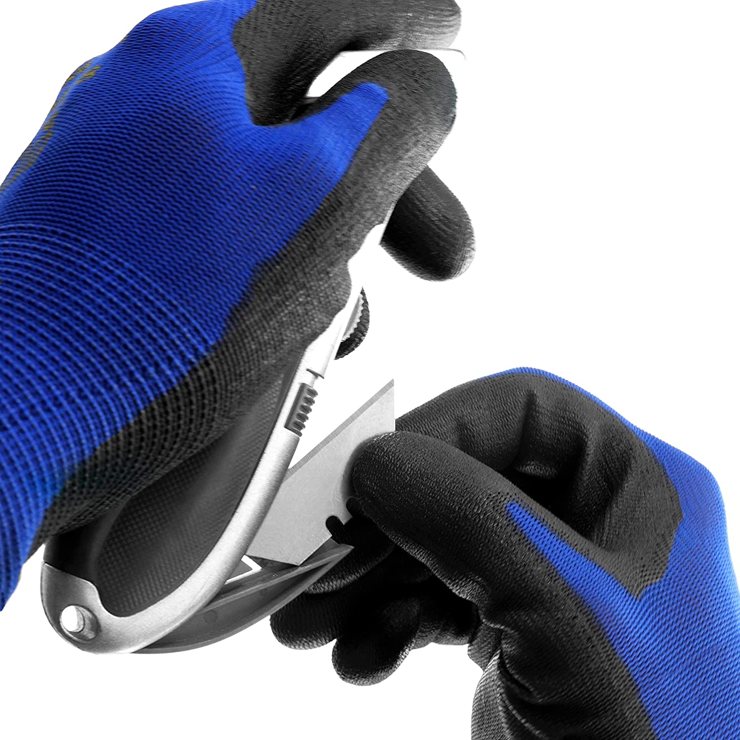 S&R Work Gloves - 12 works, Size L/9, Latex-Coated Nylon Protective Gloves for Indoor & Outdoor Use, black/blue, L (Pack of 24) - Image 3