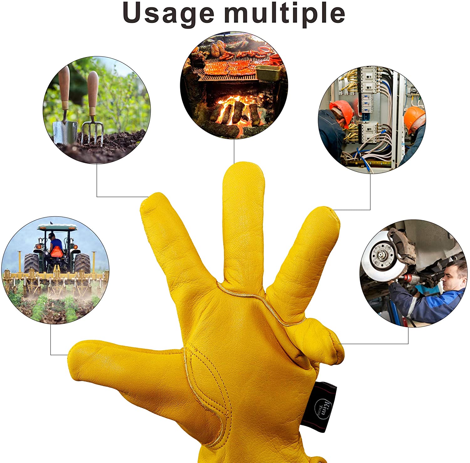 Kim Yuan Leather Work Gloves for Gardening/Cutting/Construction/Farm/Motorcycle, Men & Women, with Elastic Wrist, Medium 1 Pair - Image 4