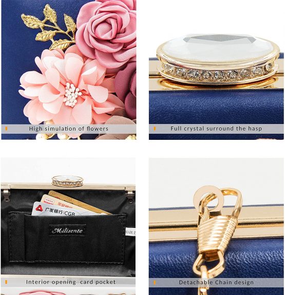 Milisente Women Clutch Bag Flower Evening Bag Handbag Wedding Clutch Purse - Image 4