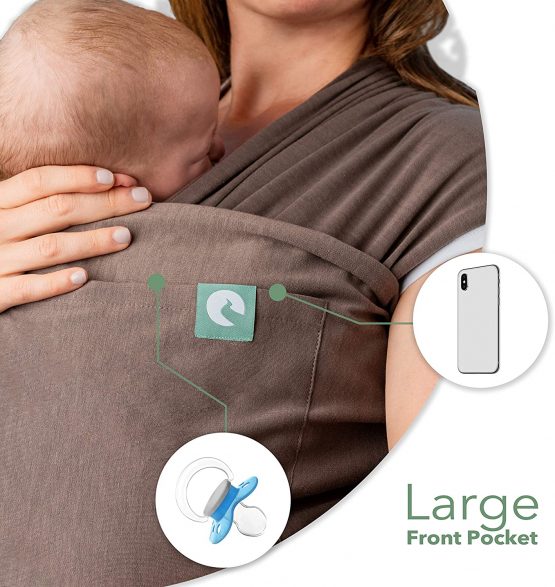 Baby Sling Wrap with Large Front Pocket - Naturally Soft Baby Wrap Carrier - Cotton Baby Sling Carrier from Birth - Baby Sling Newborn to Toddler Carrier - The Pocket Wrap™ by Trekki (Earth) - Image 3