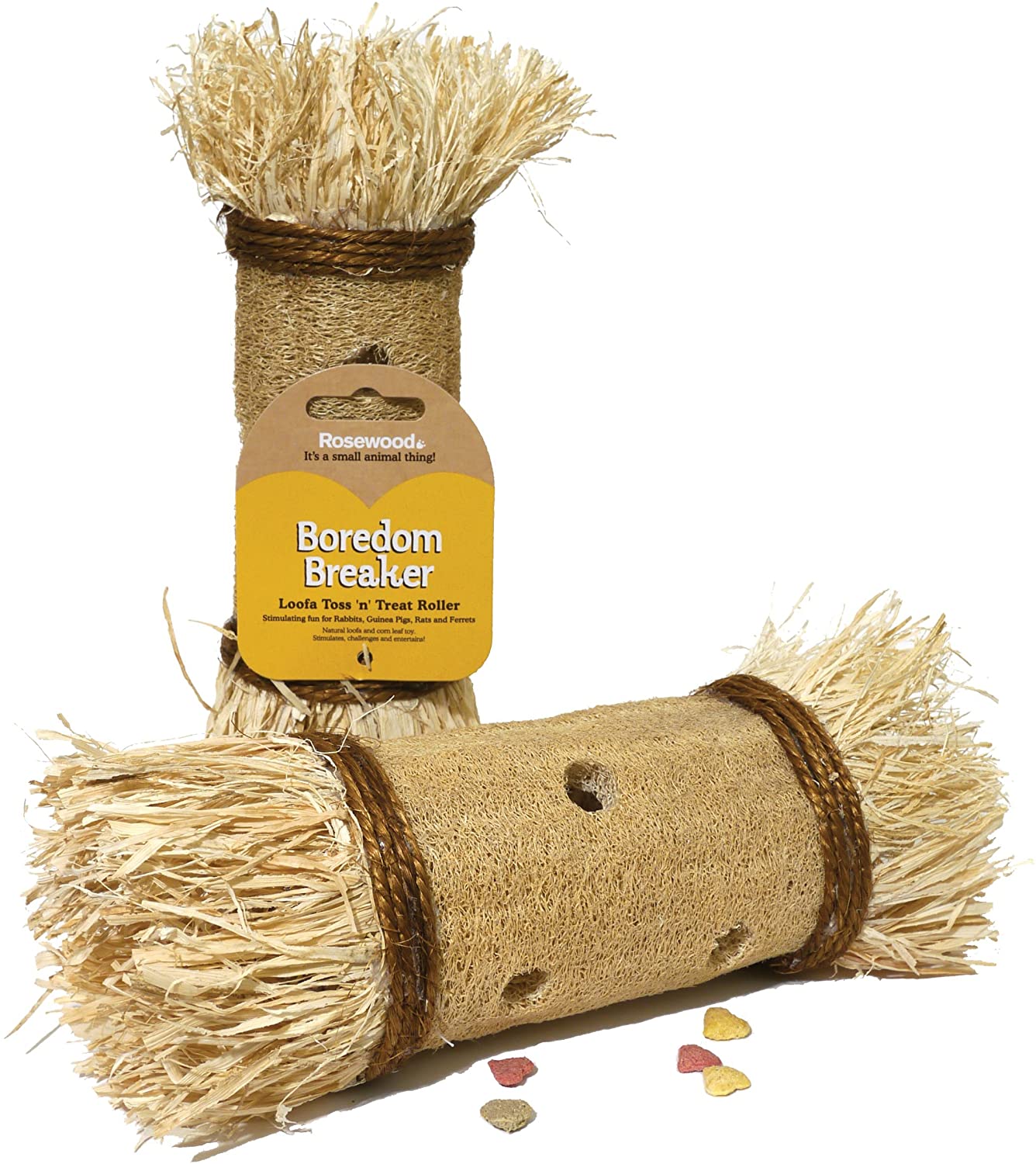 Rosewood Boredom Breaker Loofa Toss ‘n’ Treat Roller, Activity Toy for Small Animals, Clear