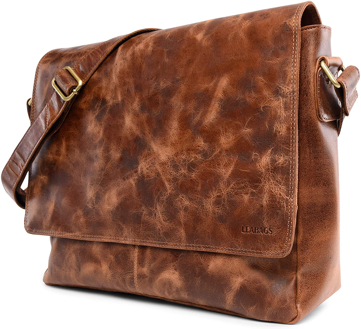 LEABAGS Oxford shoulder bag made of genuine buffalo leather in vintage look I laptop bag up to 15 inch I messenger bag I leather bag I shoulder bag I briefcase I 38x10x31cm