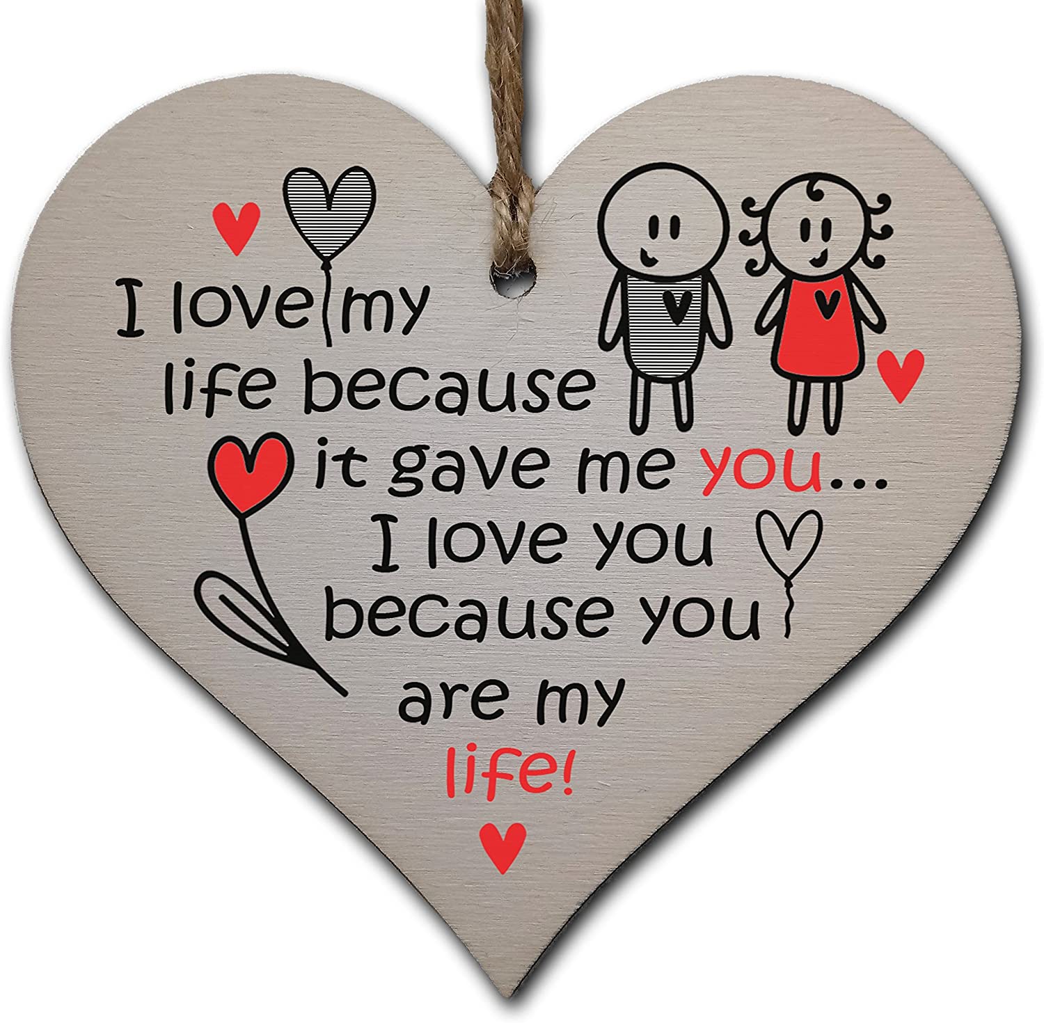 Handmade Wooden Hanging Heart Plaque Gift perfect for your Boyfriend or Girlfriend Romantic Keepsake, Transparent