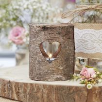 Ginger Ray Natural Wood & Glass with Heart Wedding Tea Light Holders Rustic Country