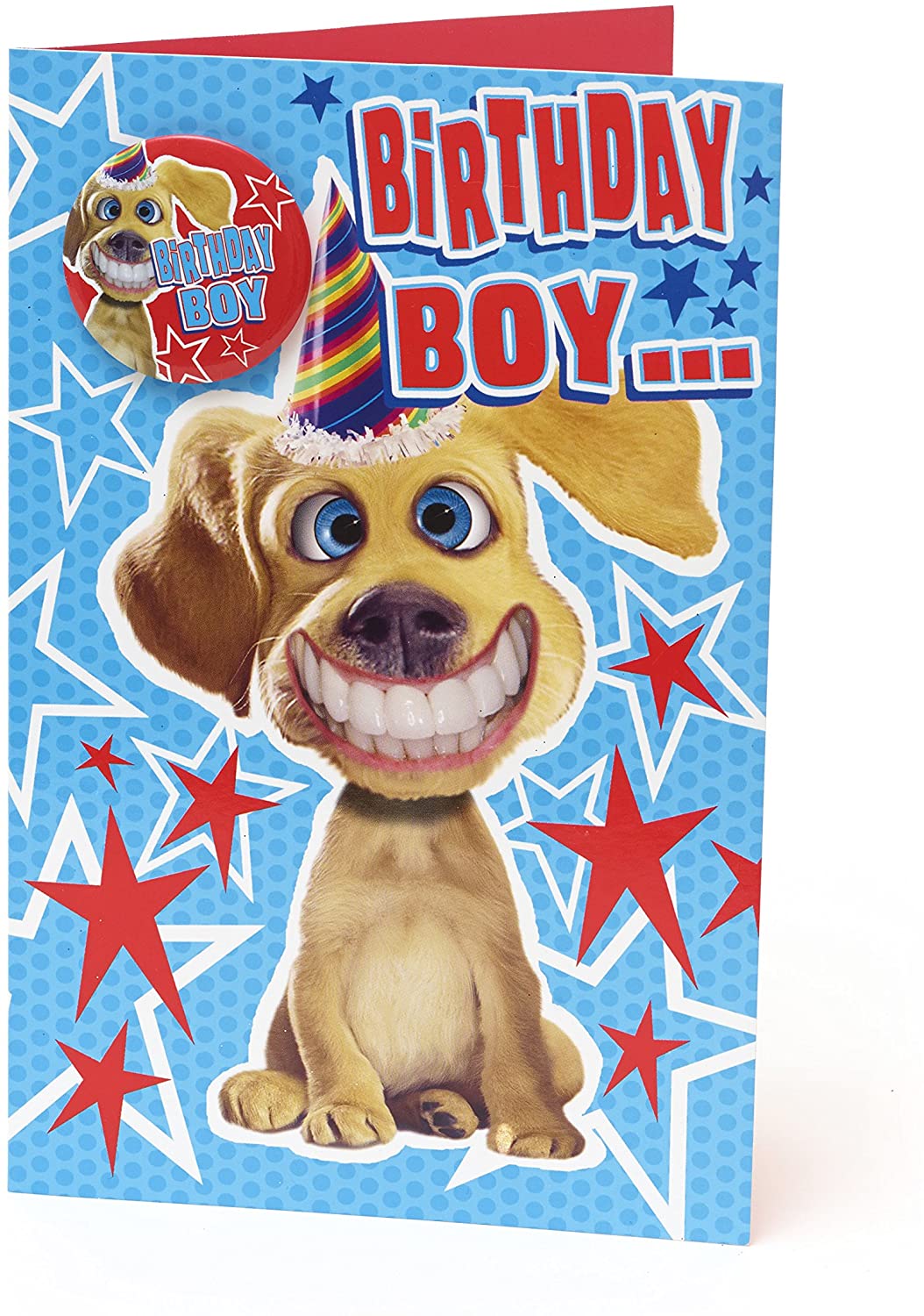 UK Greetings Kids Birthday Card - Boys Birthday Card with Birthday Badge - Birthday Boy Badge - Card for Kids Birthday - Pin Badge