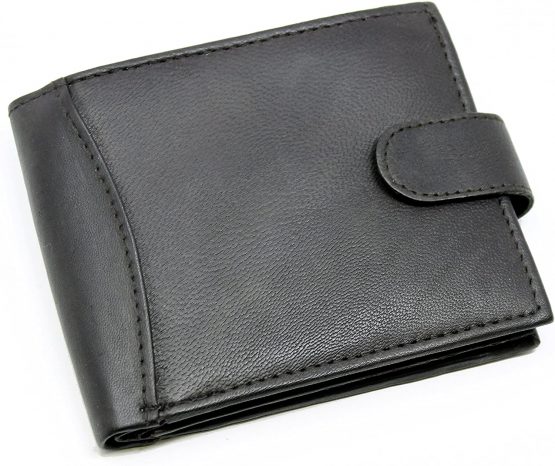 Men's RFID Passcase Trifold Rela Leather Wallet Multi Card Slots With Zip Coin Pocket Pouch 304 (Black)