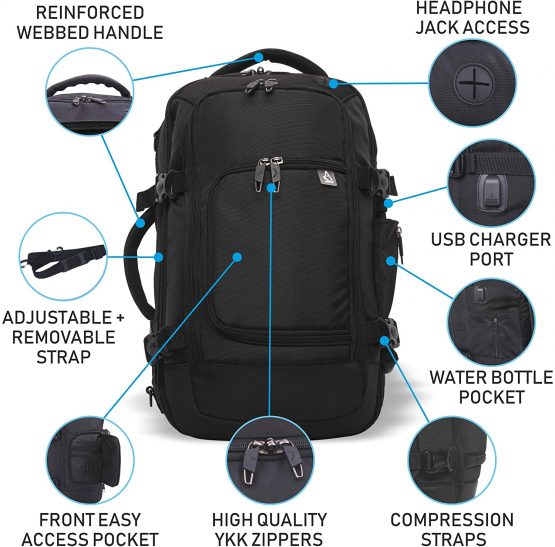 40x20x25 New and Improved 2021 Aerolite Ryanair Maximum Size Hand Cabin Luggage Approved Travel Carry On Holdall Shoulder Bag Backpack Rucksack Flight Bag with YKK Zippers, 40x25x20, Black - Image 2
