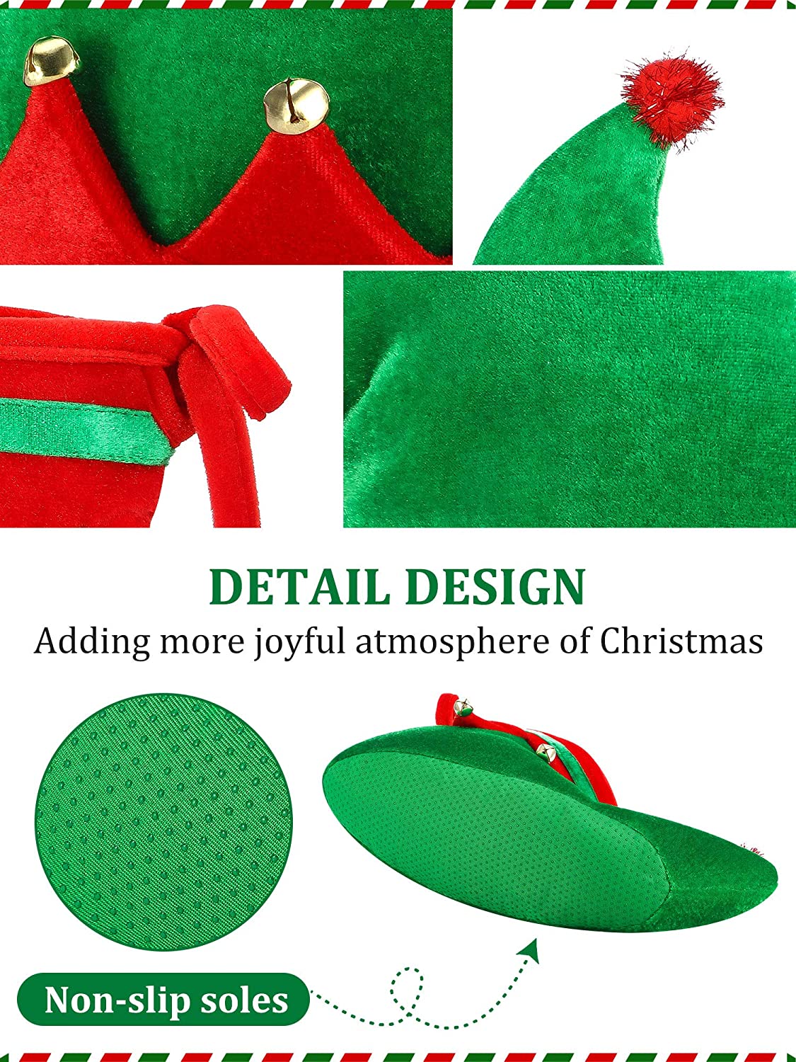 SATINIOR Christmas Santa Elf Shoes and Hat Christmas Red Green Costume Accessory Set (21 cm/ 8 Inch) - Image 4
