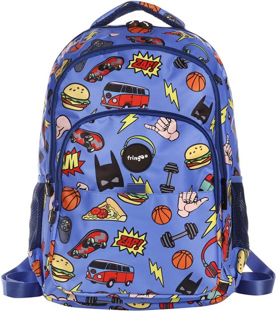 FRINGOO® Girls Boys Multi-compartment School Backpack Waterproof Fits Laptop 17'' (H:44cm*L:29cm*W:21cm, Boys Doodles)