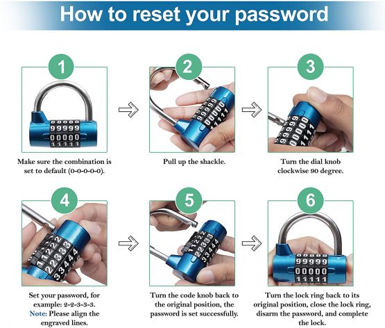 Belle Vous Blue 5 Digit Combination Padlock (2 Pack) - L6.5 x W2.5cm (2.56 x 0.98 inches) - Resettable Heavy Duty Waterproof Indoor/Outdoor Lock for Gym, Work & School Lockers, Gates, Fence & Shed - Image 4